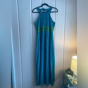 Prana Teal and Lime Halter Maxi Dress